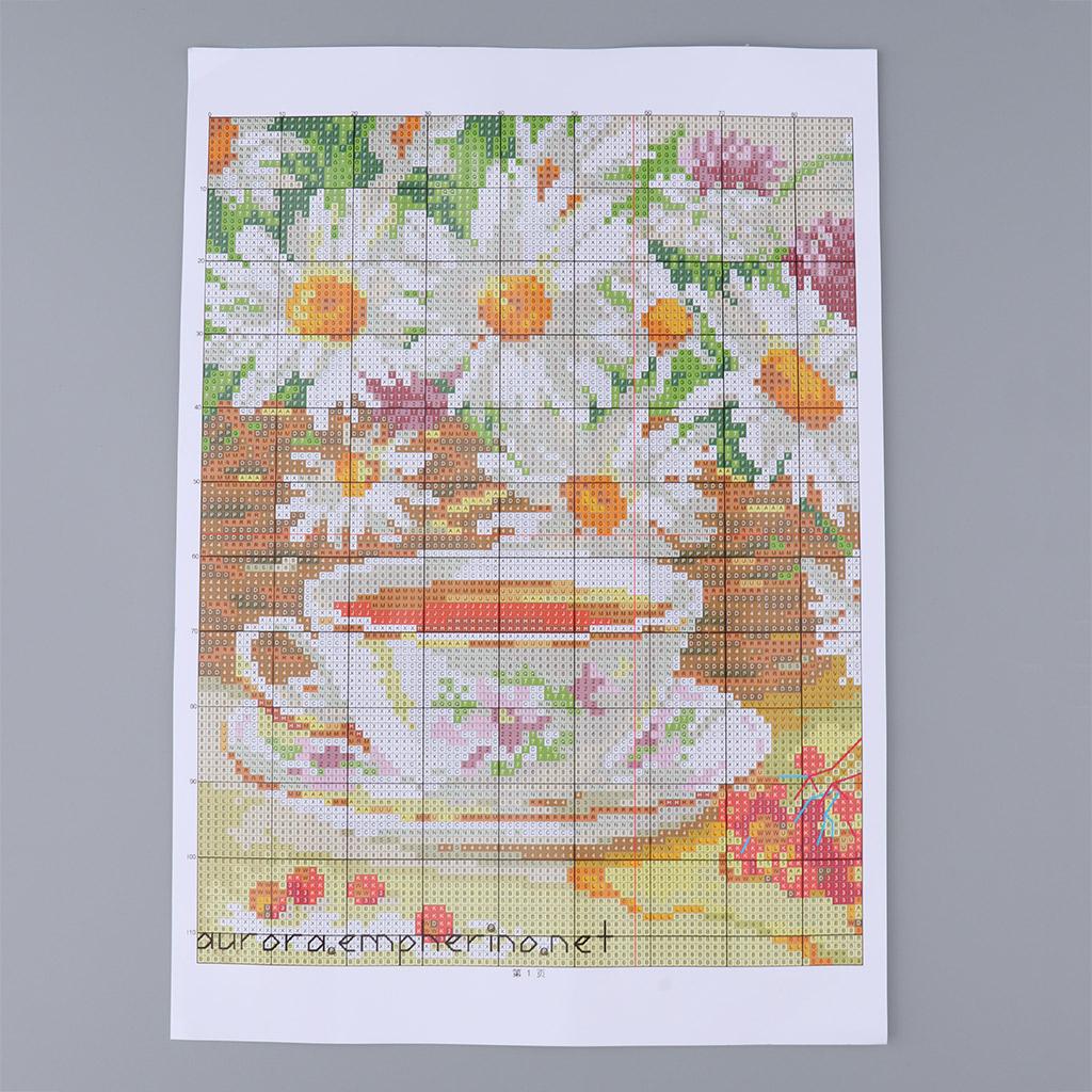 Chamomile Tea - クロスステッチプリントキャンバス カモミールティーパターン スタンプクロスステッチキット 初心者向け大人向けコンプリートセット