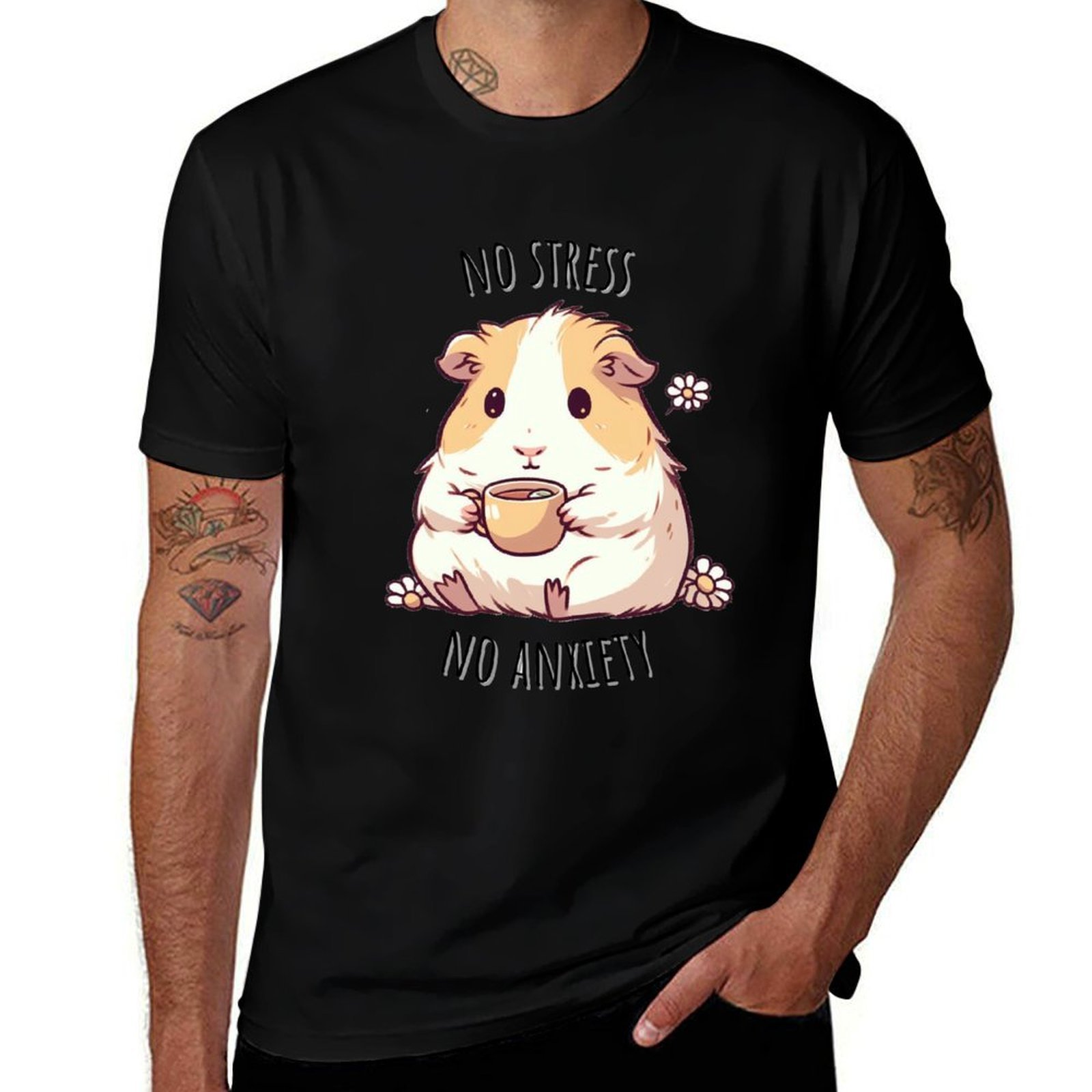 Chamomile Tea - カモミールティー モルモット Tシャツ ジムウェア 通気性のある半袖Tシャツ