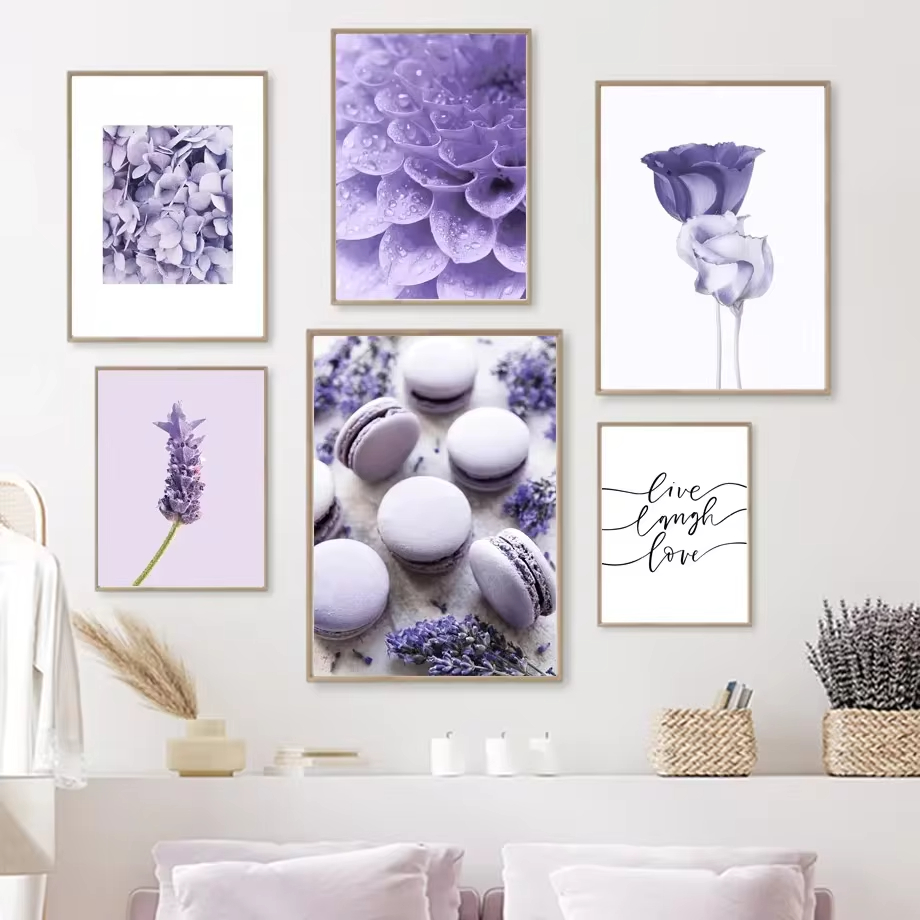 ライラックパープルラベンダー蝶壁アートキャンバス絵画北欧自然 - Lavender Oil のレビューと価格