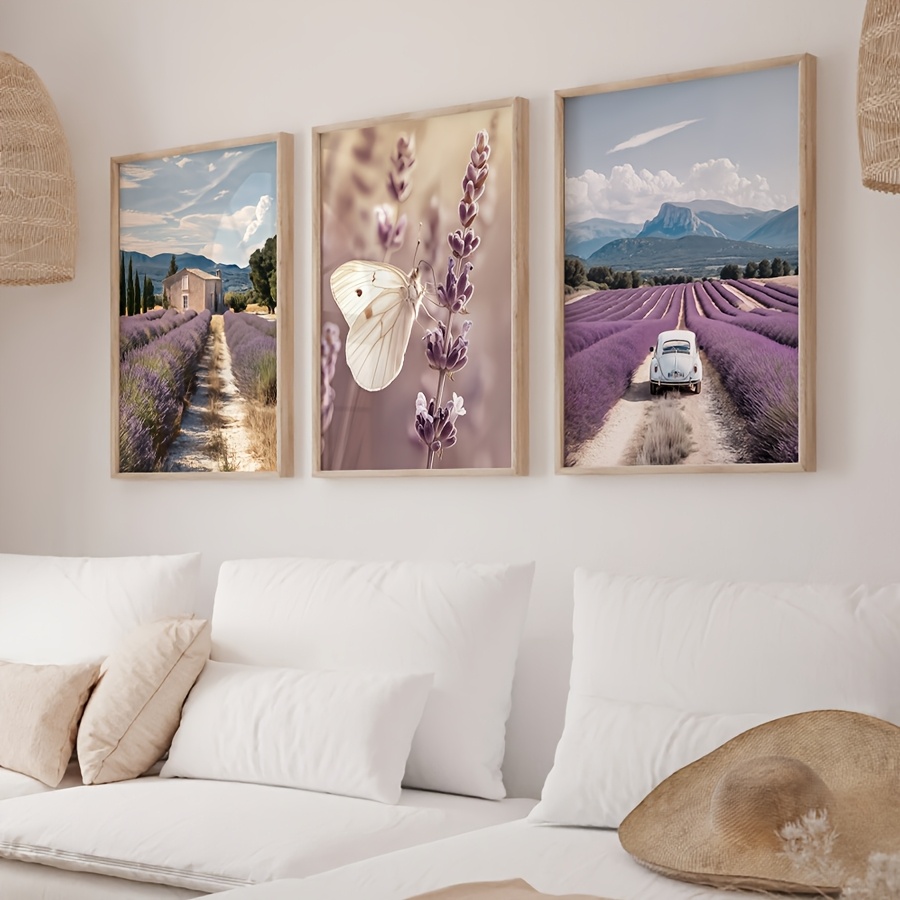 ラベンダープロヴァンス 3 個キャンバス壁画蝶車の風景ボヘミ - Lavender Oil のレビューと価格